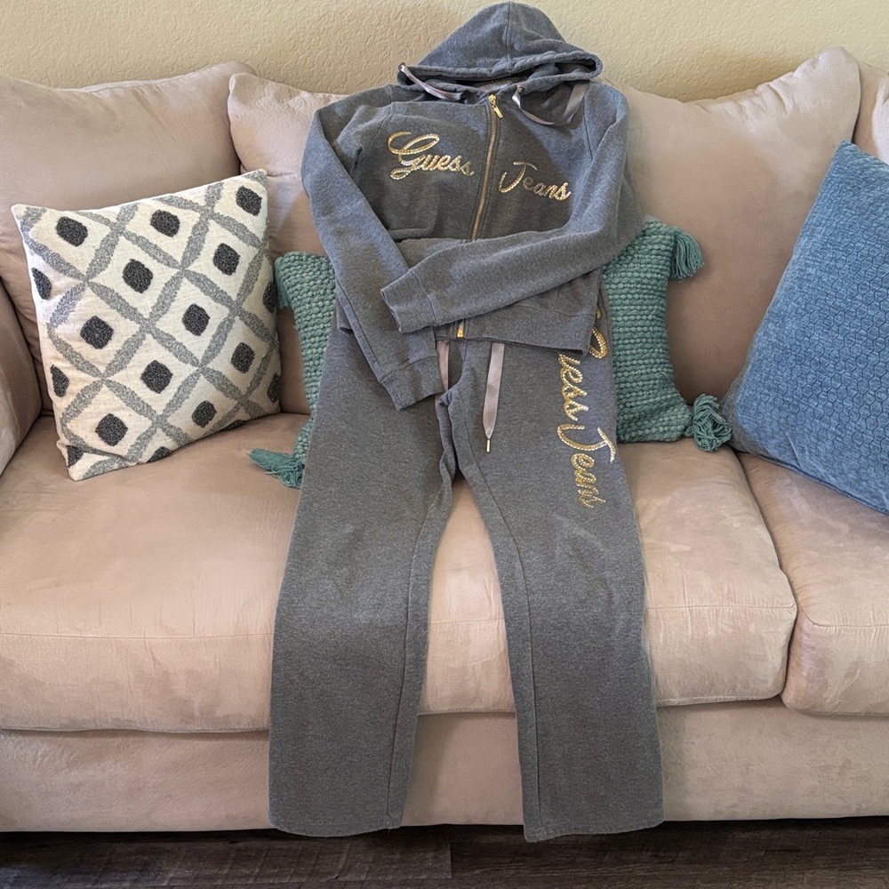 Guess women Sweat Set in Gray with Gold Accents